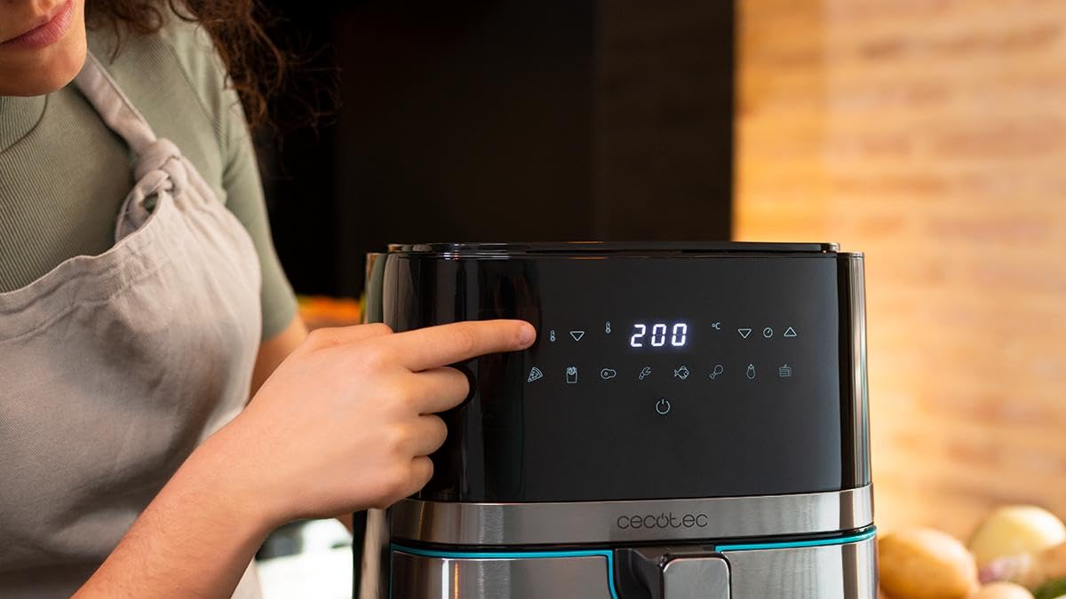 Cecotec Freidora de Aire sin Aceite de 10 L Air Fryer Cecofry Full Inox 5500 Pro con Accesorios. 1700 W, Dietética y Digital, Táctil, Acabados en Acero Inox, 8 Modos, Pack de Accesorios