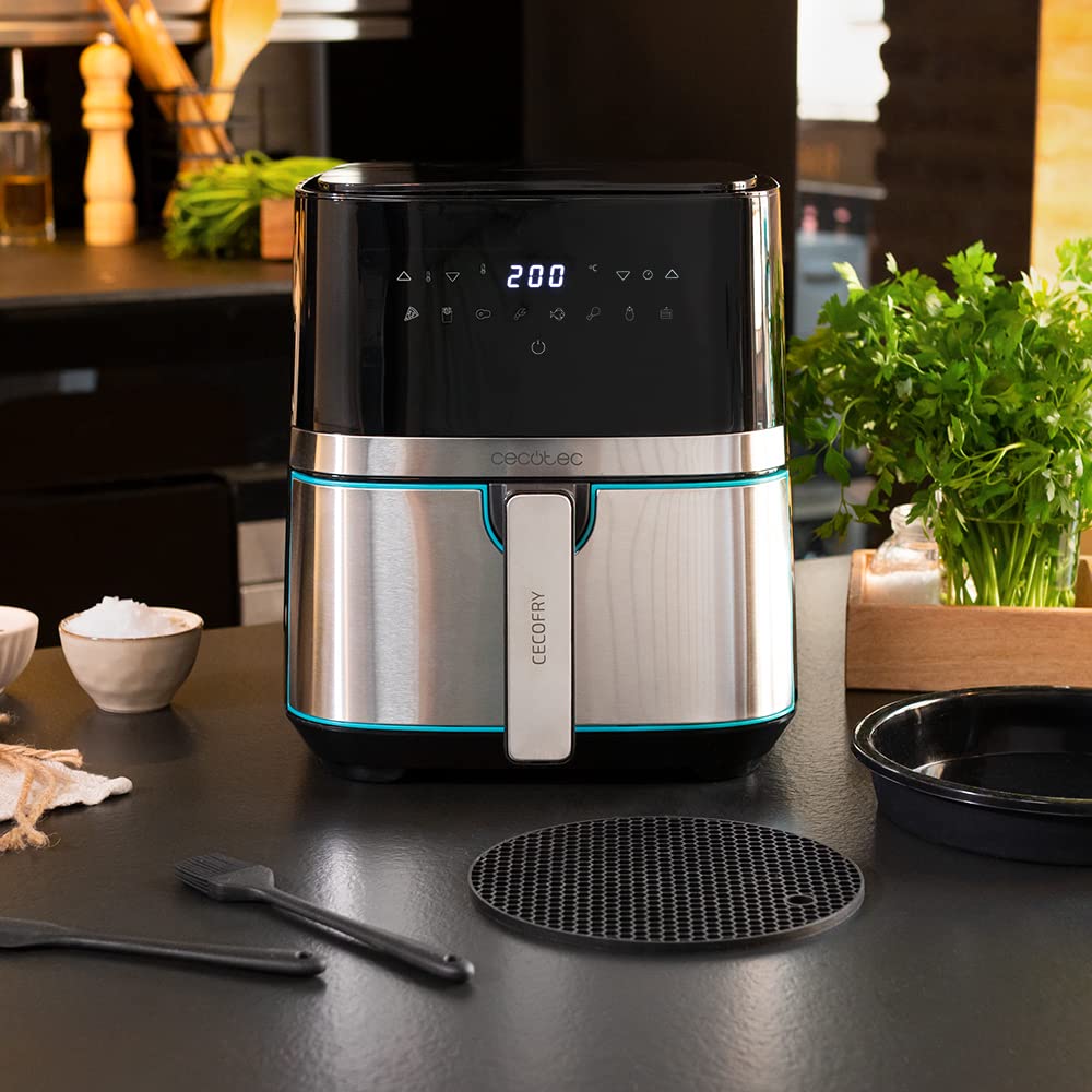 Cecotec Freidora de Aire sin Aceite de 10 L Air Fryer Cecofry Full Inox 5500 Pro con Accesorios. 1700 W, Dietética y Digital, Táctil, Acabados en Acero Inox, 8 Modos, Pack de Accesorios