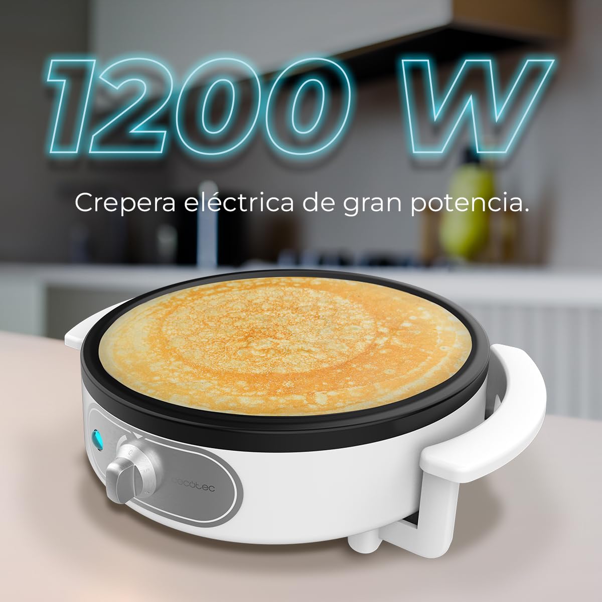 Cecotec Crepera Eléctrica Fun Creepy. Potencia 1200W, Revestimiento Antiadherente, Rodillo espaciador y Espátula, Potencia regulable, Indicador Luminoso, 30,5cm Diámetro