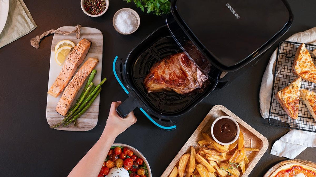 Cecotec Freidora de Aire sin Aceite de 10 L Air Fryer Cecofry Full Inox 5500 Pro con Accesorios. 1700 W, Dietética y Digital, Táctil, Acabados en Acero Inox, 8 Modos, Pack de Accesorios