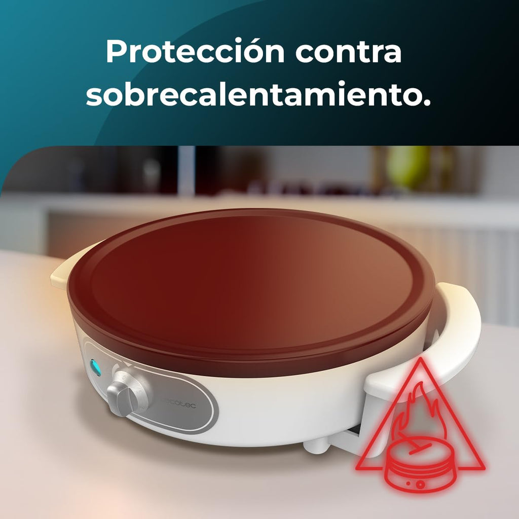 Cecotec Crepera Eléctrica Fun Creepy. Potencia 1200W, Revestimiento Antiadherente, Rodillo espaciador y Espátula, Potencia regulable, Indicador Luminoso, 30,5cm Diámetro