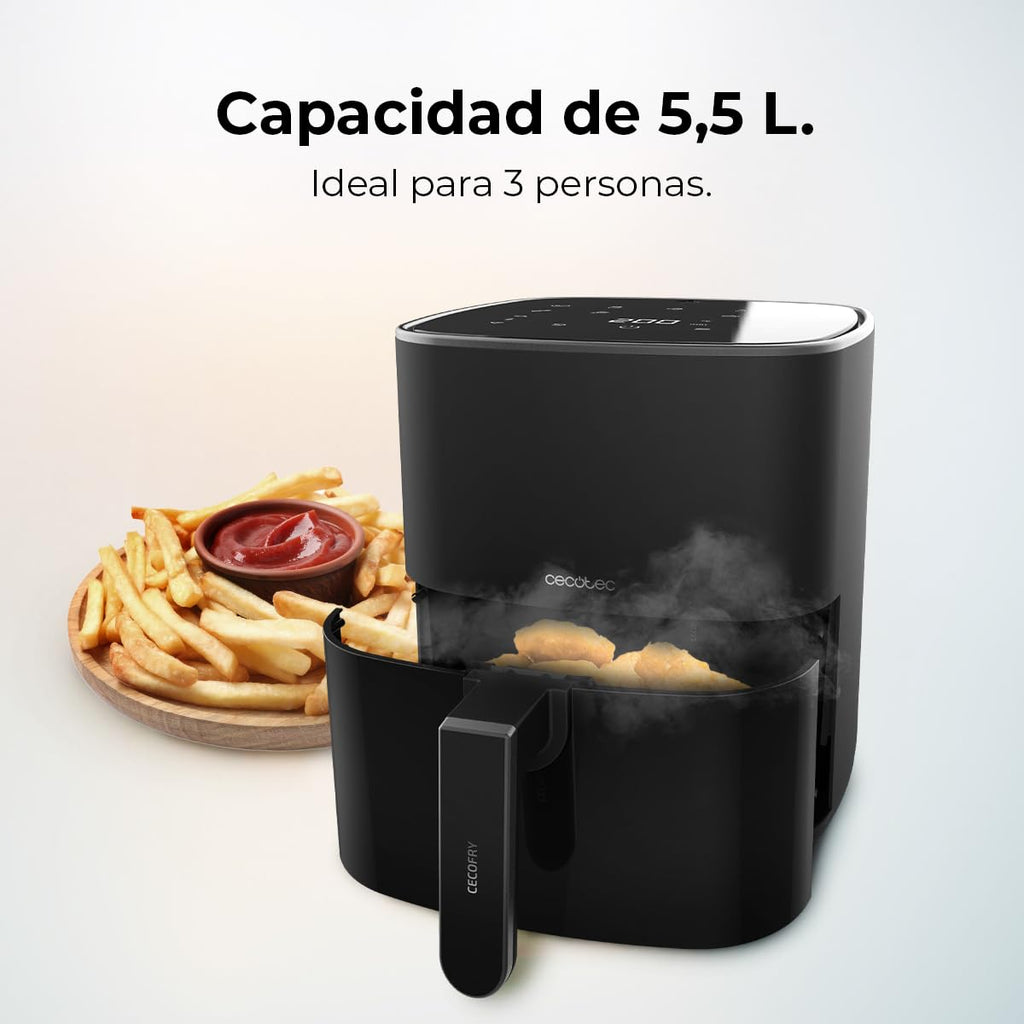 Cecotec Freidora de Aire sin Aceite de 10 L Air Fryer Cecofry Full Inox 5500 Pro con Accesorios. 1700 W, Dietética y Digital, Táctil, Acabados en Acero Inox, 8 Modos, Pack de Accesorios
