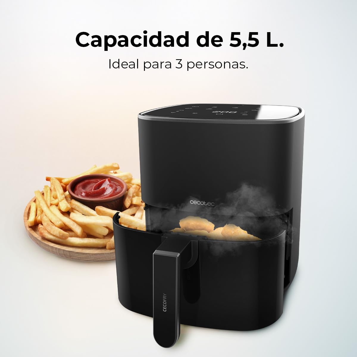 Cecotec Freidora de Aire sin Aceite de 10 L Air Fryer Cecofry Full Inox 5500 Pro con Accesorios. 1700 W, Dietética y Digital, Táctil, Acabados en Acero Inox, 8 Modos, Pack de Accesorios