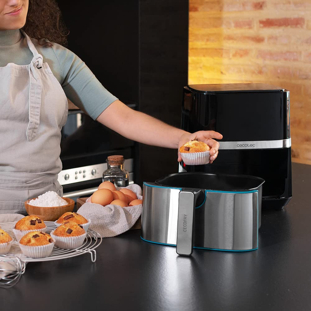 Cecotec Freidora de Aire sin Aceite de 10 L Air Fryer Cecofry Full Inox 5500 Pro con Accesorios. 1700 W, Dietética y Digital, Táctil, Acabados en Acero Inox, 8 Modos, Pack de Accesorios