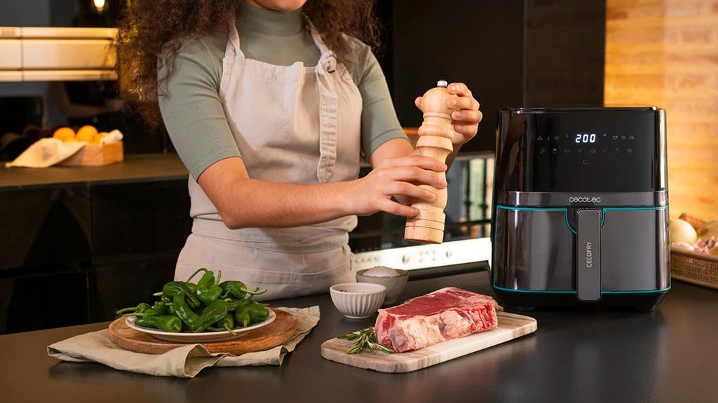 Cecotec Freidora de Aire sin Aceite de 10 L Air Fryer Cecofry Full Inox 5500 Pro con Accesorios. 1700 W, Dietética y Digital, Táctil, Acabados en Acero Inox, 8 Modos, Pack de Accesorios