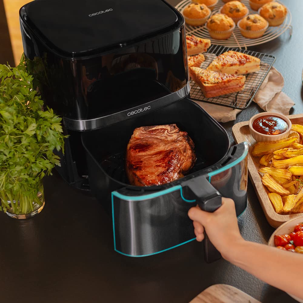 Cecotec Freidora de Aire sin Aceite de 10 L Air Fryer Cecofry Full Inox 5500 Pro con Accesorios. 1700 W, Dietética y Digital, Táctil, Acabados en Acero Inox, 8 Modos, Pack de Accesorios