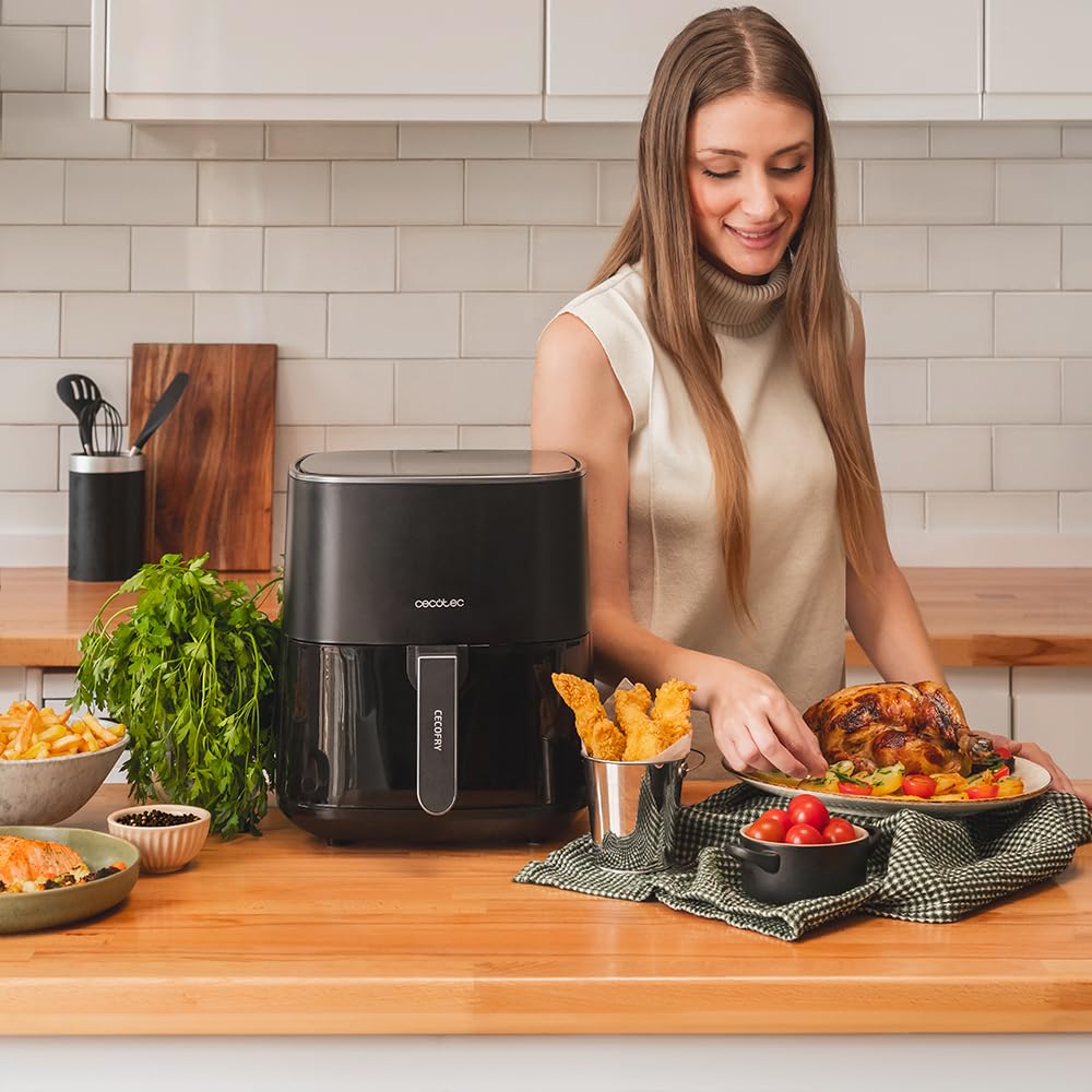 Cecotec Freidora de Aire sin Aceite de 10 L Air Fryer Cecofry Full Inox 5500 Pro con Accesorios. 1700 W, Dietética y Digital, Táctil, Acabados en Acero Inox, 8 Modos, Pack de Accesorios