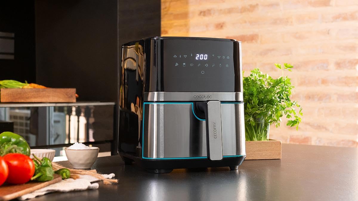 Cecotec Freidora de Aire sin Aceite de 10 L Air Fryer Cecofry Full Inox 5500 Pro con Accesorios. 1700 W, Dietética y Digital, Táctil, Acabados en Acero Inox, 8 Modos, Pack de Accesorios