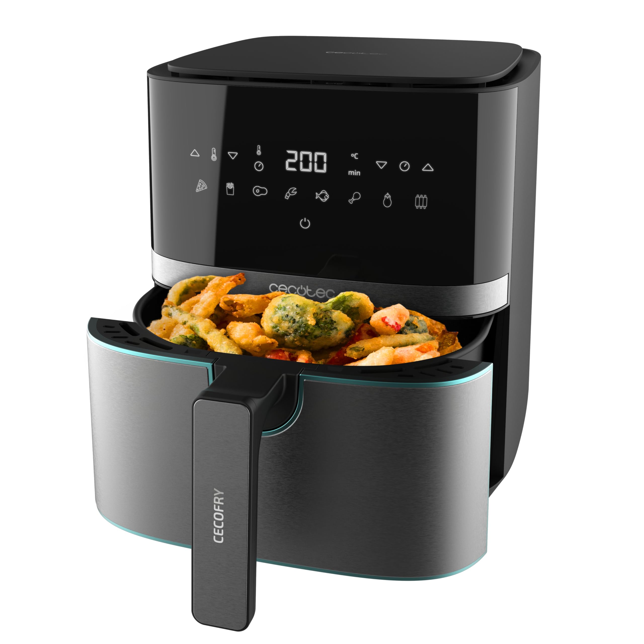 Cecotec Freidora de Aire sin Aceite de 10 L Air Fryer Cecofry Full Inox 5500 Pro con Accesorios. 1700 W, Dietética y Digital, Táctil, Acabados en Acero Inox, 8 Modos, Pack de Accesorios